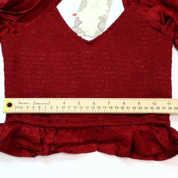 Band Of The Free Ruffle Smocked Crop Top XS Floral Red Puff Sleeve Boho Festival - Picture 9 of 11